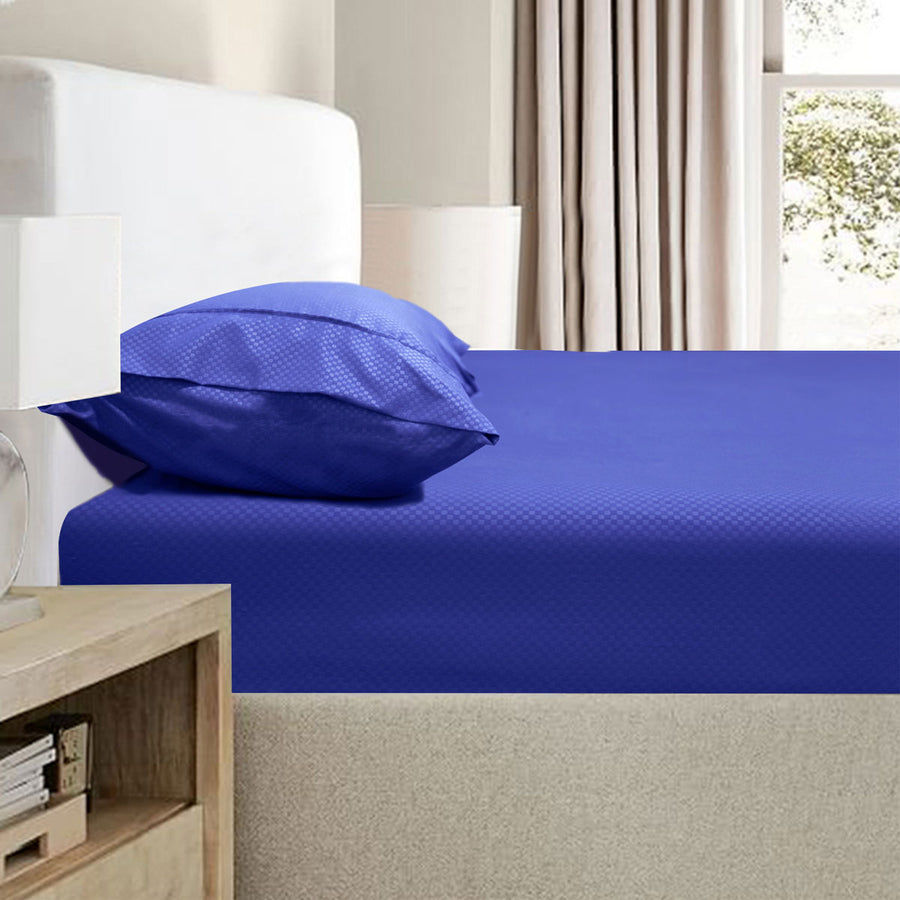 Ramesses 2000TC Bamboo Blend Embossed Fitted Sheet Combo Set - Royal Blue Double