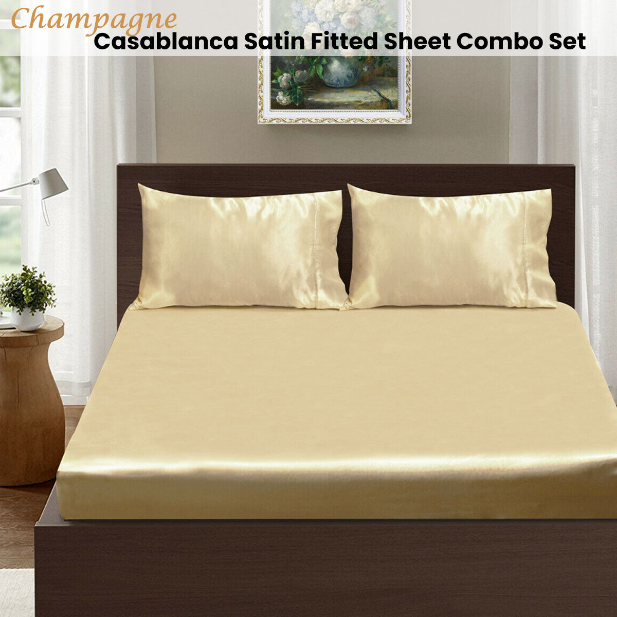 Ramesses Casablanca Satin Fitted Sheet Combo Set - Champagne King