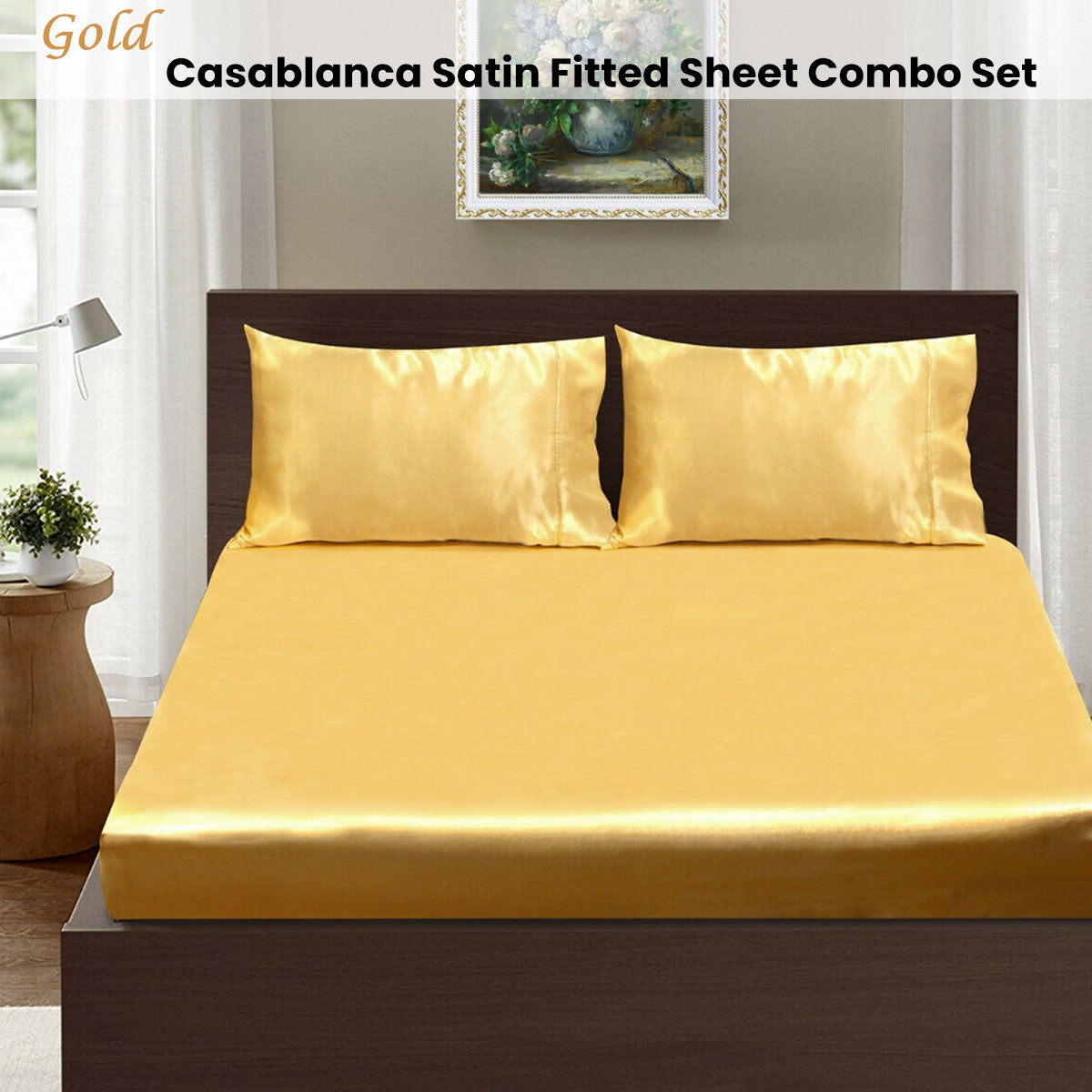 Ramesses Casablanca Satin Fitted Sheet Combo Set - Gold Queen