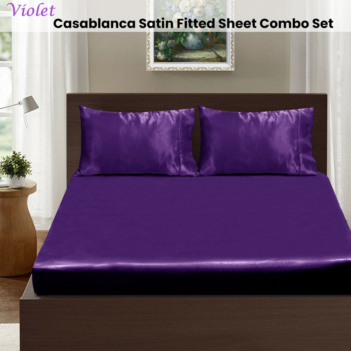 Ramesses Casablanca Satin Fitted Sheet Combo Set - Violet King
