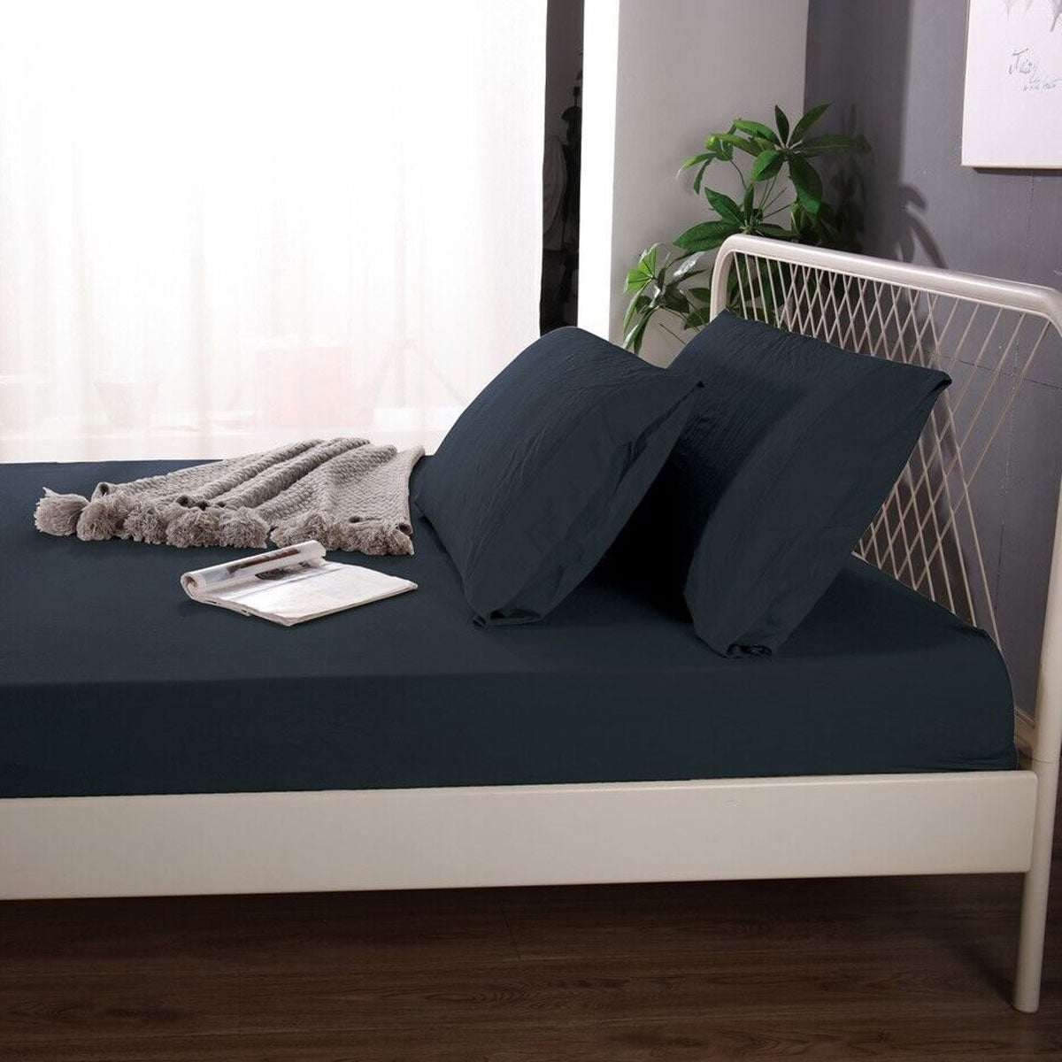 Ramesses 1000TC Bamboo Linen Blend Fitted Sheet Combo Set Charcoal Single - SuperSaverAU - view 2
