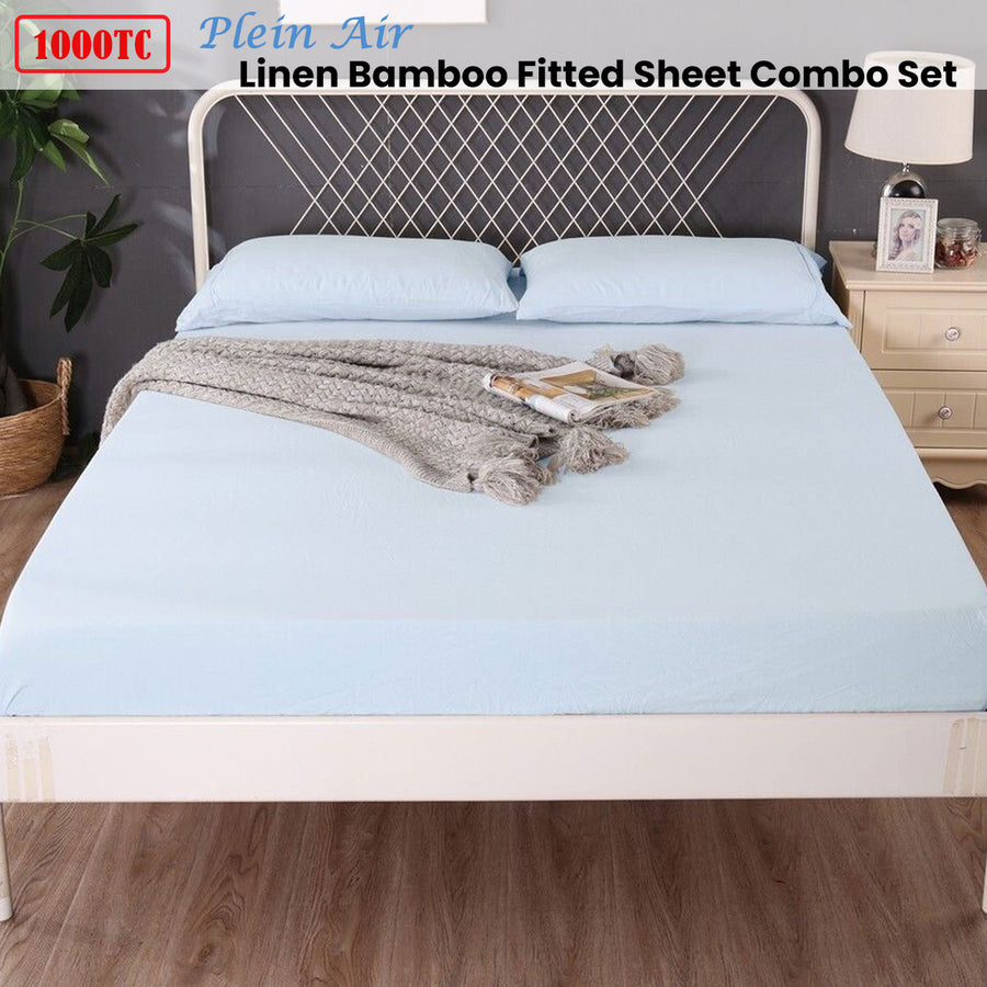 Ramesses 1000TC Bamboo Linen Blend Fitted Sheet Combo Set - Double - SuperSaverAU - view 1