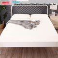 Ramesses 1000TC Linen Bamboo Fitted Sheet Combo Set - White Double
