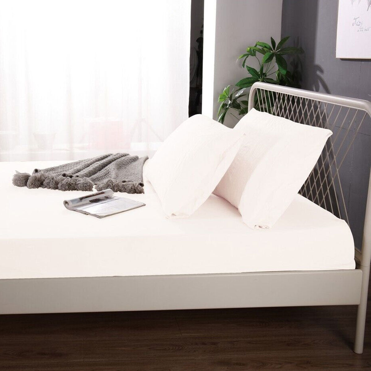 Ramesses 1000TC Linen Bamboo Fitted Sheet Combo Set - White King
