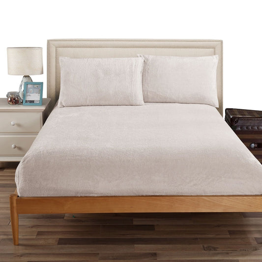 Ramesses Teddy Fleece Fitted Sheet Combo Set Beige Single - Soft, Warm, Easy Care