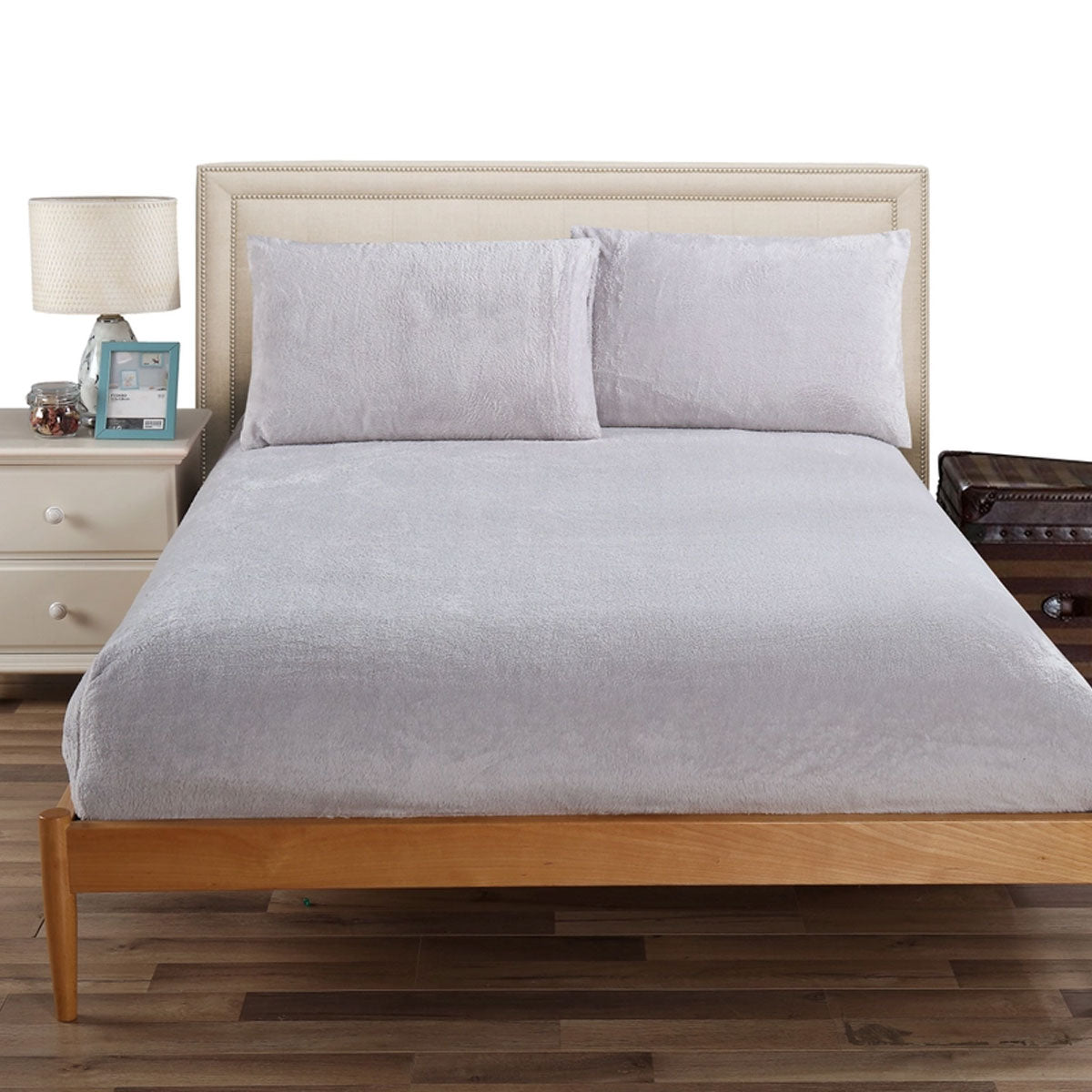 Ramesses Teddy Fleece Fitted Sheet Combo Set Grey Double - Soft, Cozy, Easy Care