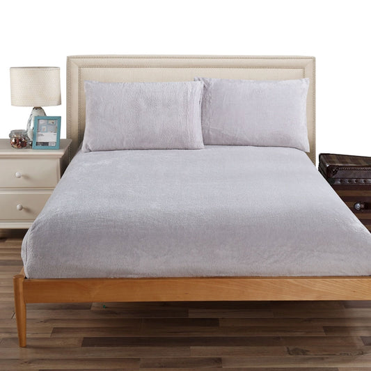 Ramesses Teddy Fleece Fitted Sheet Combo Set Grey Queen - Soft, Easy Care