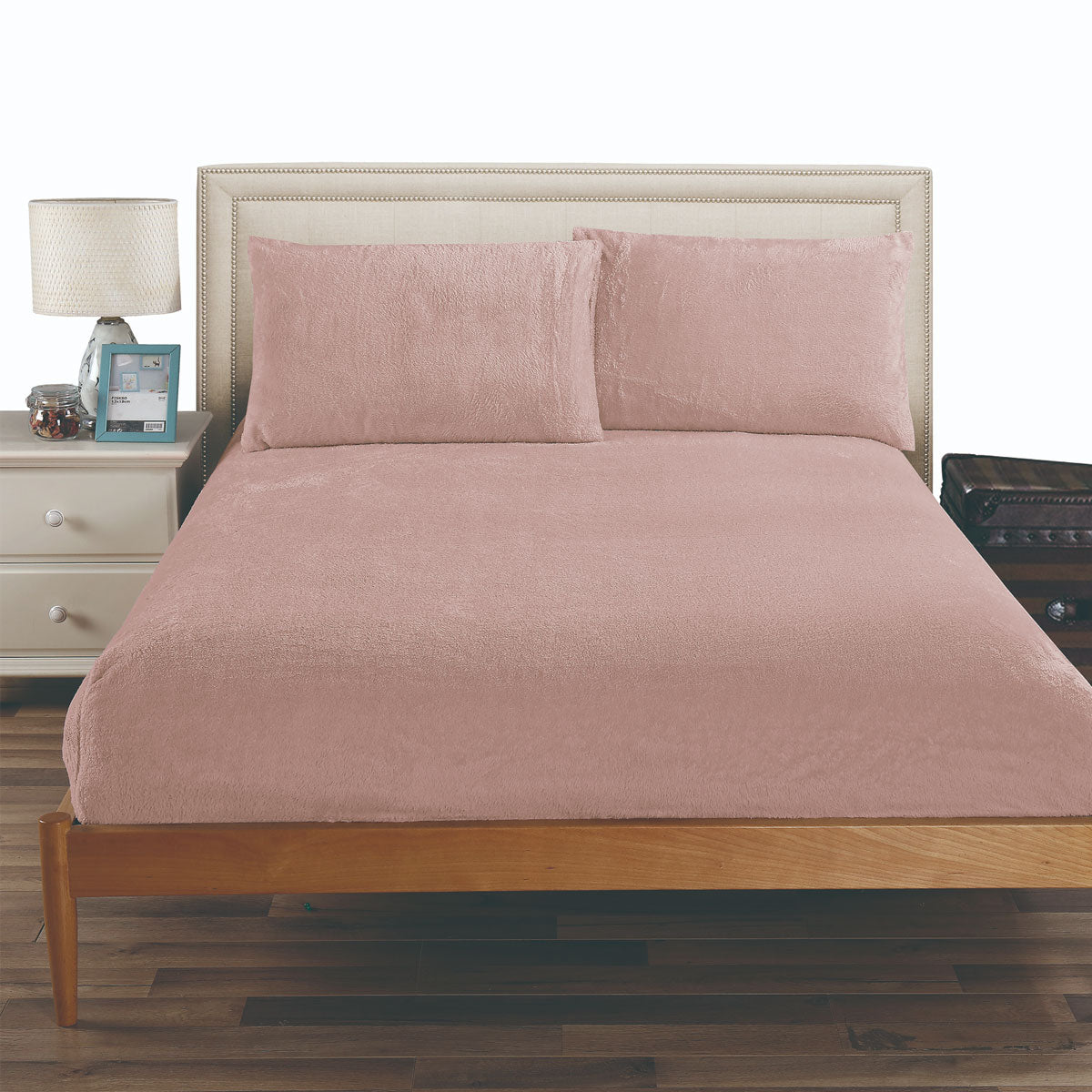 Ramesses Teddy Fleece Fitted Sheet Combo Set - Rose Pink King
