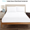 Ramesses Teddy Fleece Fitted Sheet Combo Set White Queen - Soft, Cozy, Easy Care - SuperSaverAU - view 2