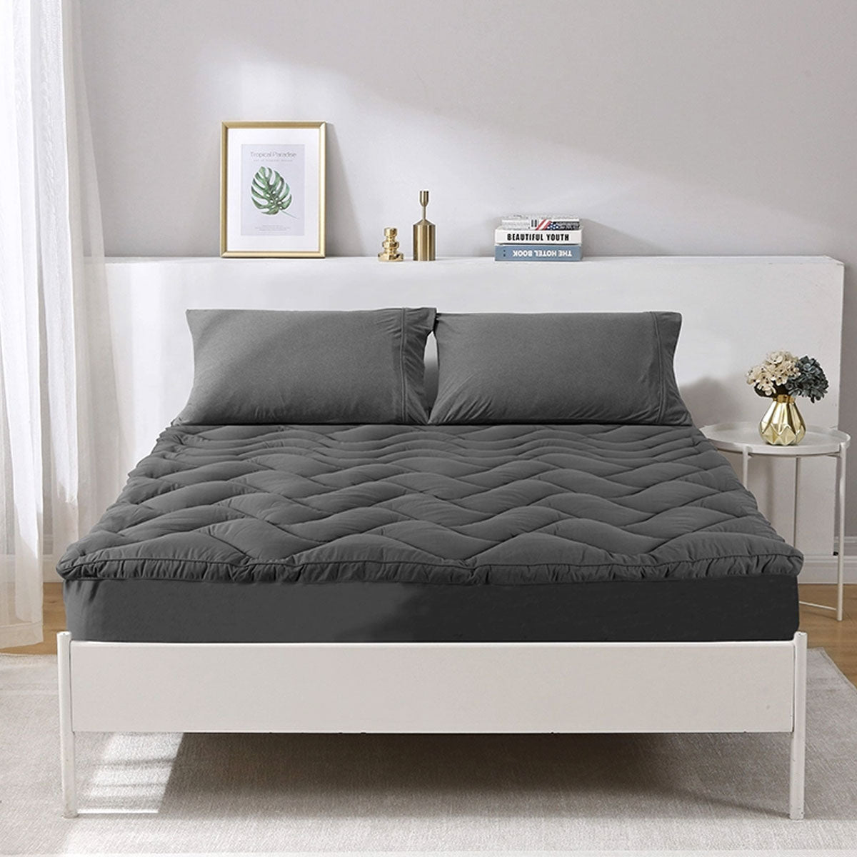 Ramesses 1000GSM Charcoal Mattress Topper King - Anti-Microbial, Moisture-Wicking - SuperSaverAU - view 1