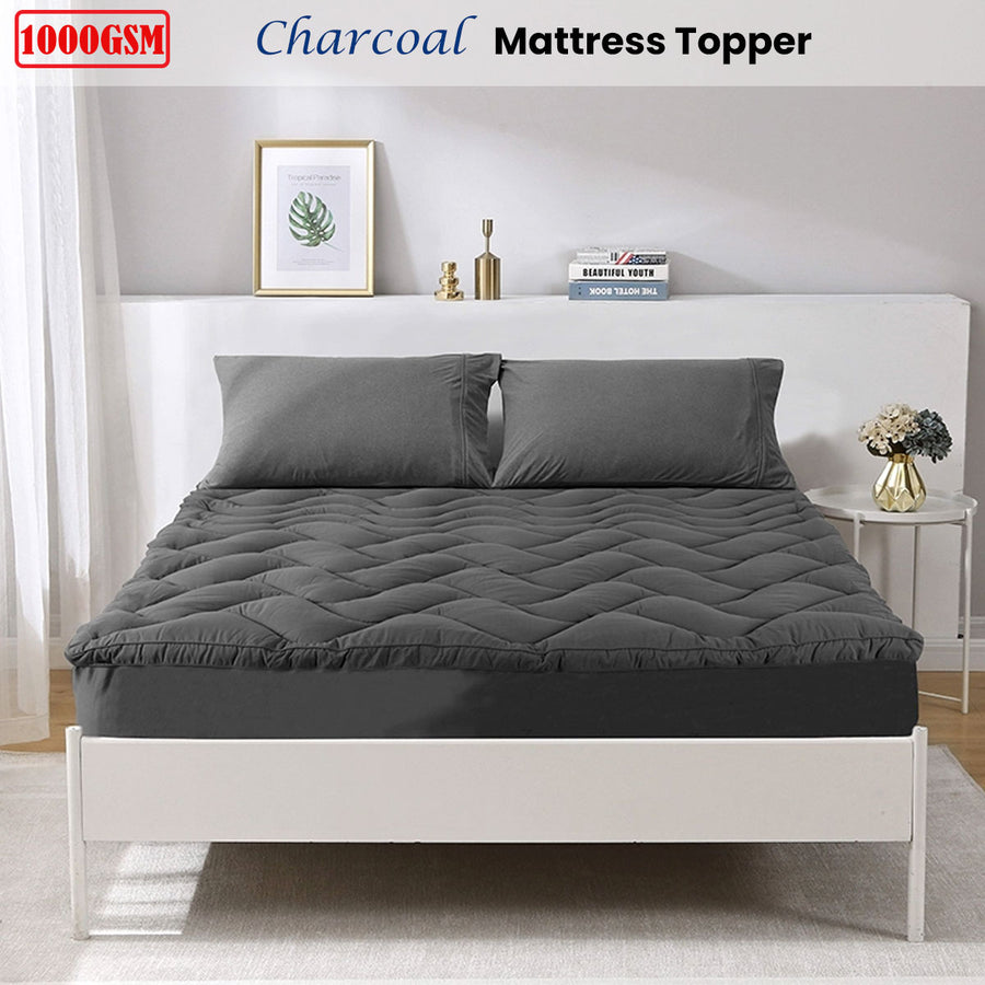 Ramesses 1000GSM Charcoal Mattress Topper Single - Anti-Microbial, Moisture-Wicking - SuperSaverAU - view 1