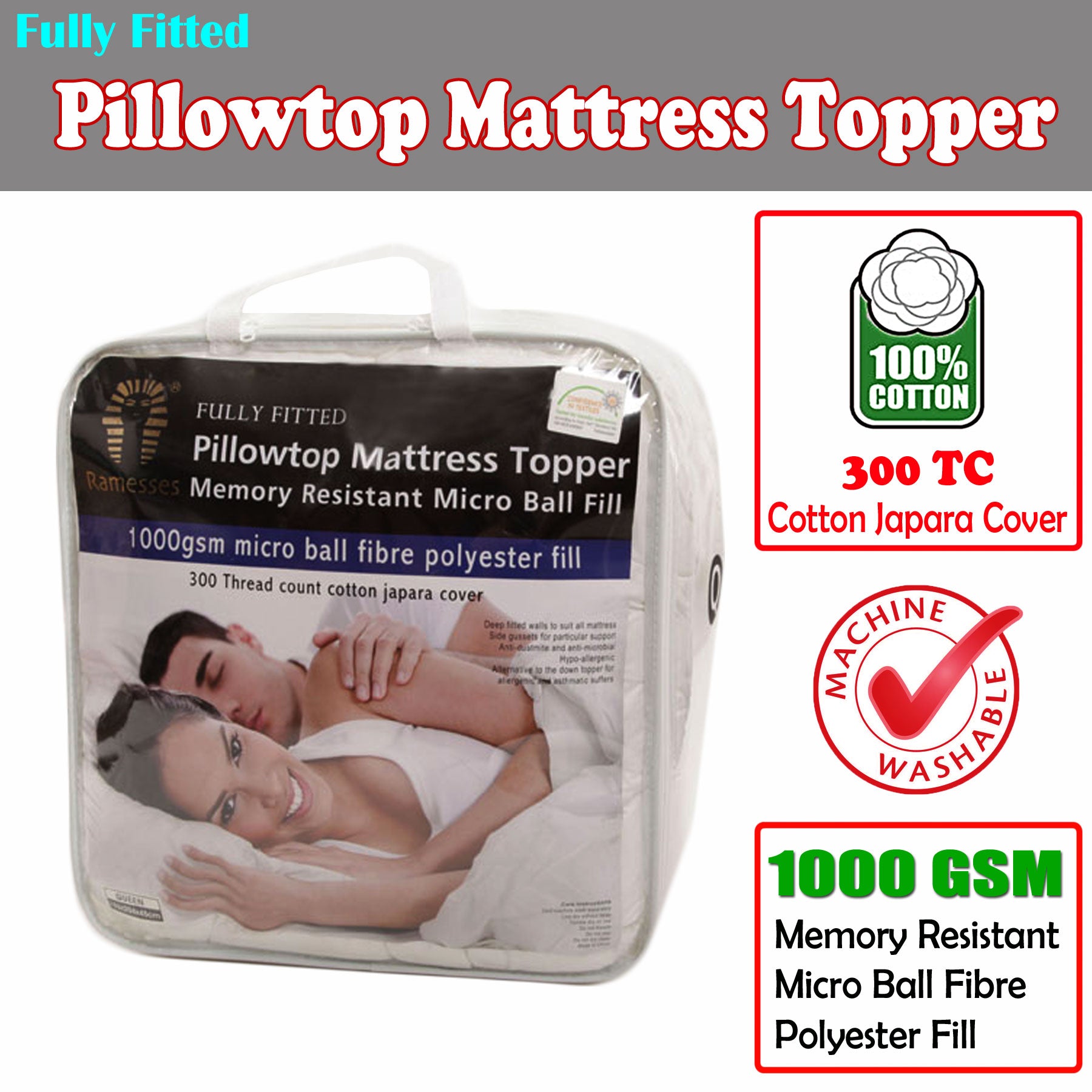 Ramesses Fully Fitted Pillowtop Mattress Topper - Double