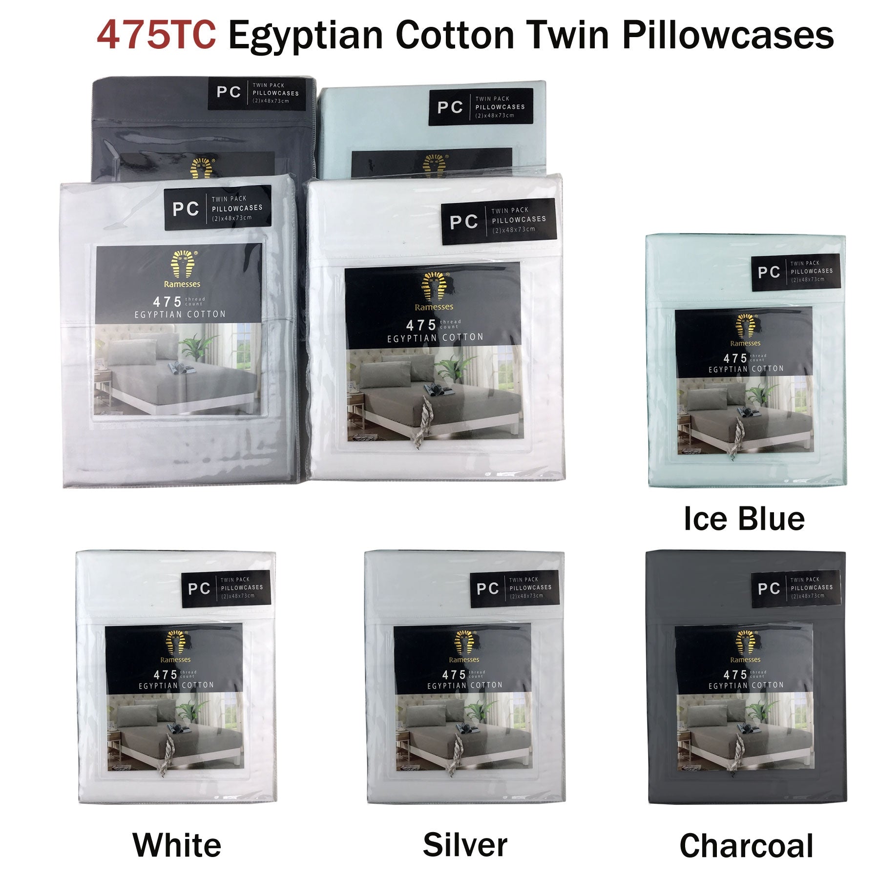 Ramesses Egyptian Cotton Twin Standard Pillowcases 475TC Ice Blue - 2 Pack - SuperSaverAU - view 1