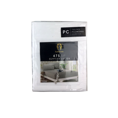 Ramesses 475TC Egyptian Cotton Standard Pillowcases - White, 2 Pack