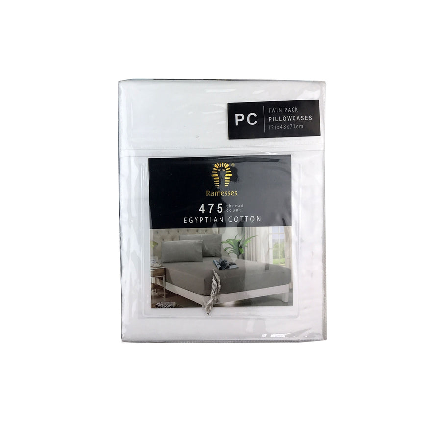 Ramesses 475TC Egyptian Cotton Standard Pillowcases - White, 2 Pack