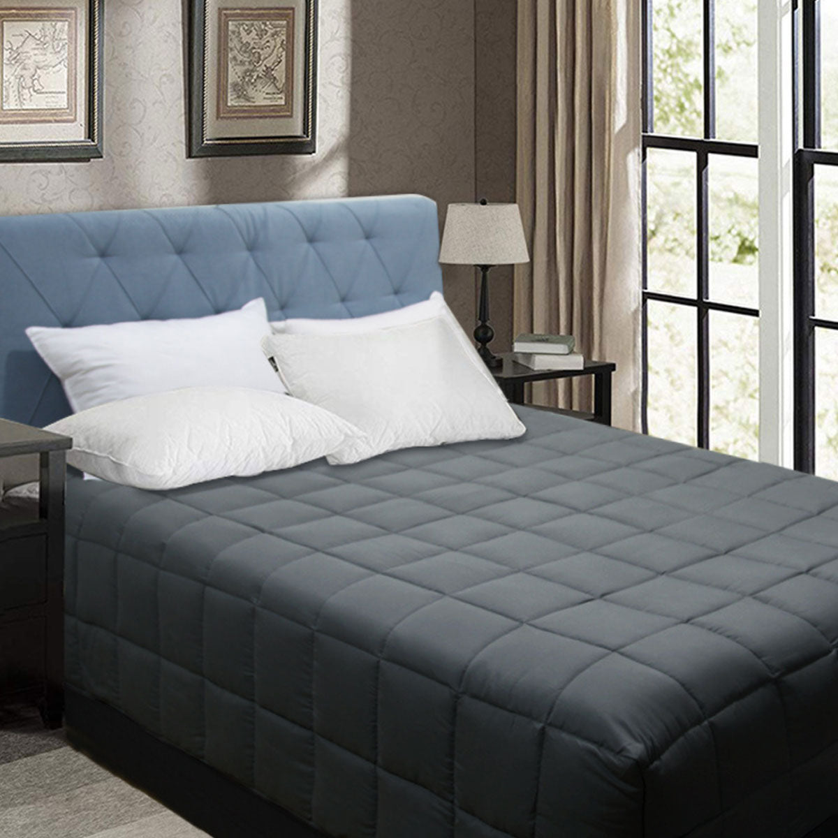 Shangri La Bamboo Blend Microfiber Box End Quilt Charcoal Double - Soft, Breathable - SuperSaverAU - view 1