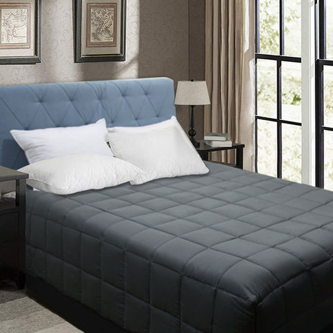Shangri La Bamboo Blend Microfiber Box End Quilt Charcoal Double - Soft, Breathable - SuperSaverAU - view 1