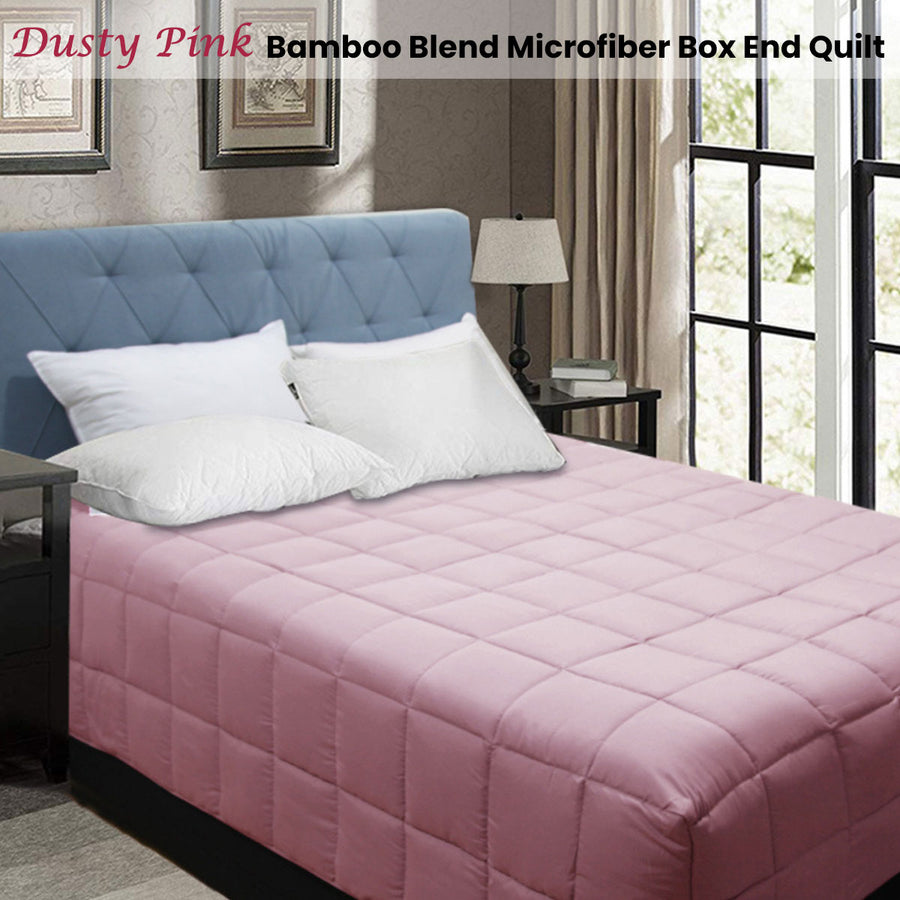 Shangri La Bamboo Blend Microfiber Box End Quilt Dusty Pink Double - Soft, Lofty, Machine Washable - SuperSaverAU - view 1