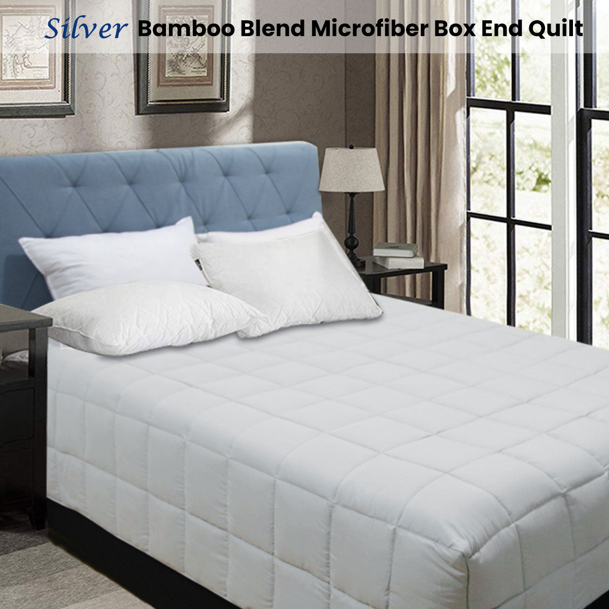 Shangri-La Bamboo Blend Microfiber Box End Quilt - Silver King Single