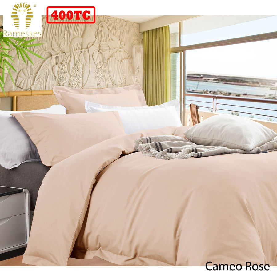 Ramesses Bamboo Cotton Quilt Cover Set Cameo Rose Queen - 400TC, Solid Colour Design - SuperSaverAU - view 1