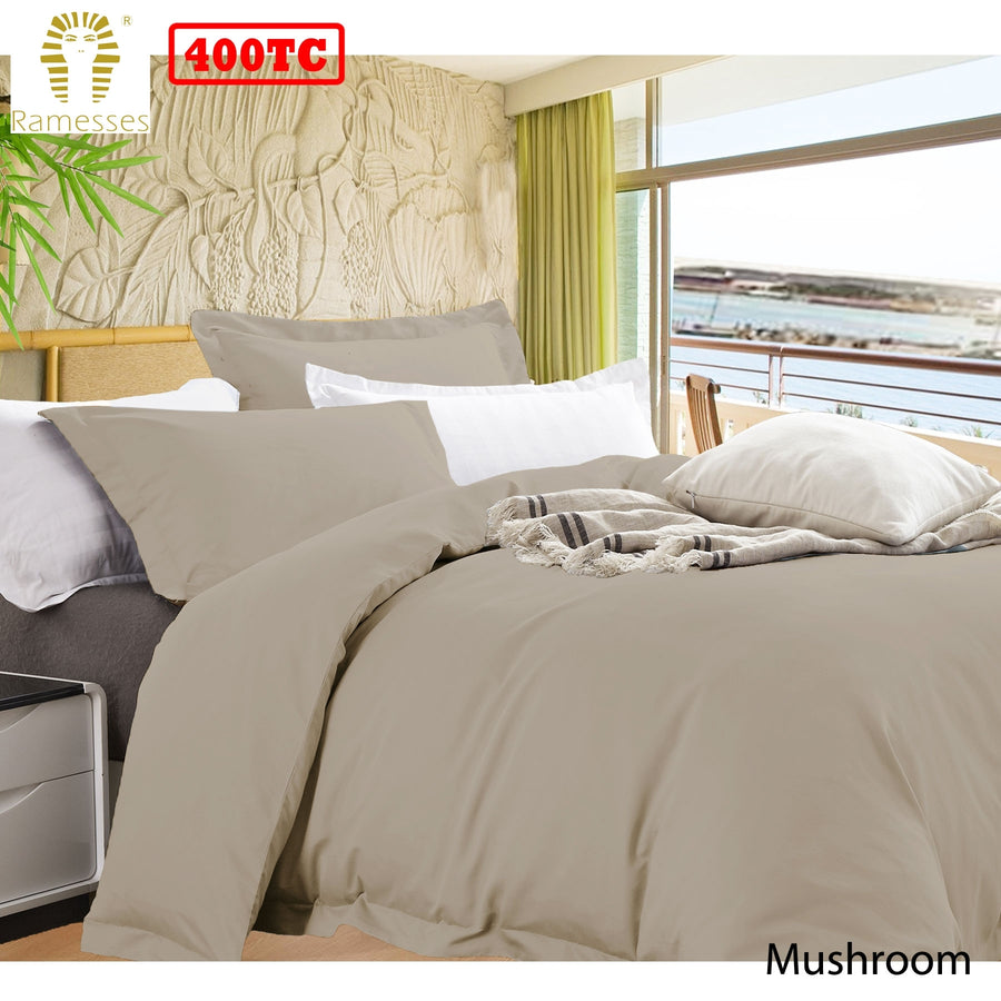 Ramesses Bamboo Cotton Quilt Cover Set Mushroom Queen - 400TC, Solid Colour Design - SuperSaverAU - view 1