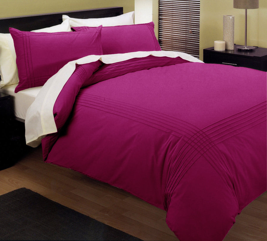 Kingtex Pintuck Quilt Cover Set Fushia, Queen, 225 Thread Count, Easy Care - SuperSaverAU - view 1