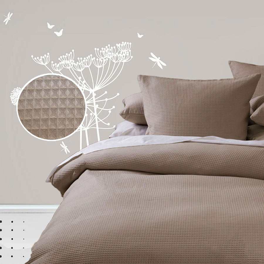 Waffle Quilt Cover Set - Linen - Queen - Soft Polyester/Cotton, Machine Washable - SuperSaverAU - view 1