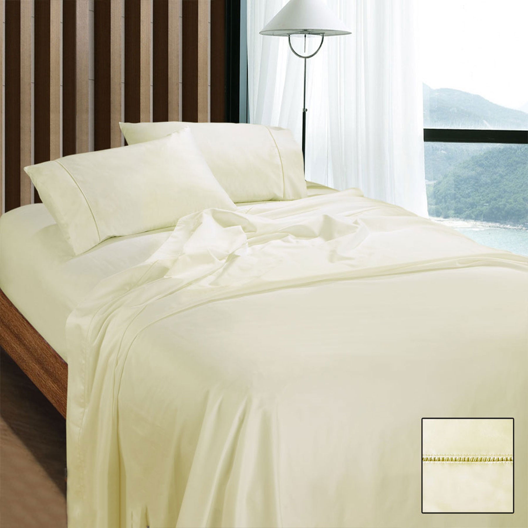 Ramesses 1100TC Egyptian Cotton Sateen Sheet Set Cream Queen - Breathable & Luxurious - SuperSaverAU - view 1
