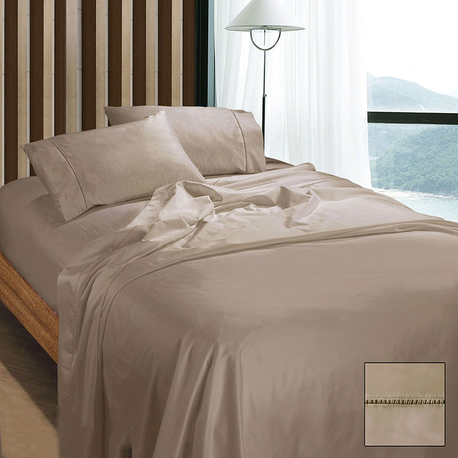 Ramesses 1100TC Egyptian Cotton Sateen Sheet Set, Doeskin, Queen Size - SuperSaverAU - view 1