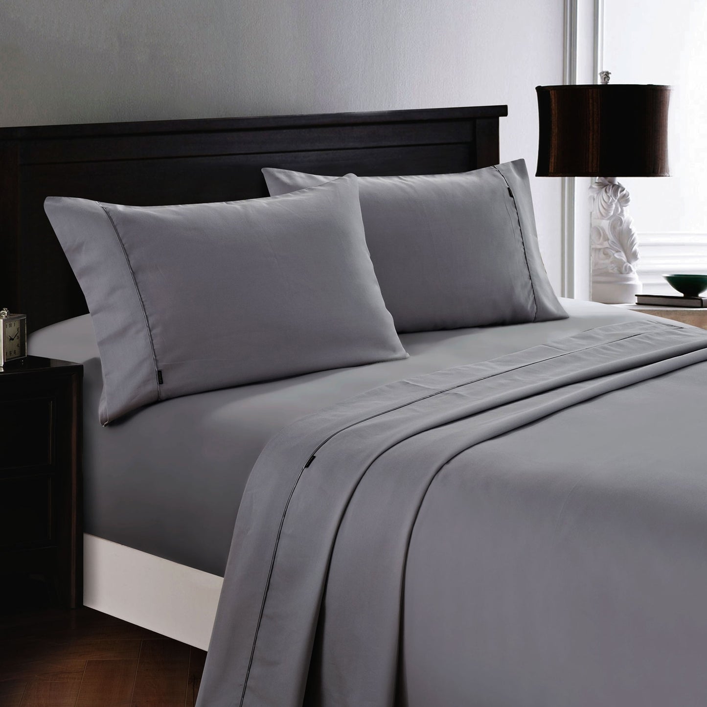 Deluxe Linen 1200TC Cotton Rich Sheet Set Charcoal King Single - Soft & Durable