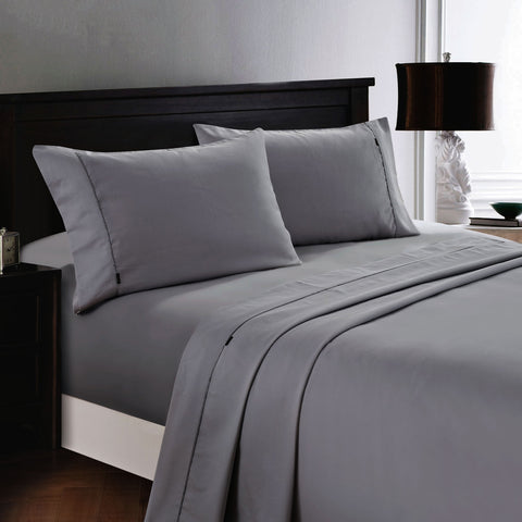 Deluxe Linen 1200TC Cotton Rich Sheet Set Charcoal King Single - Soft & Durable - SuperSaverAU - view 1