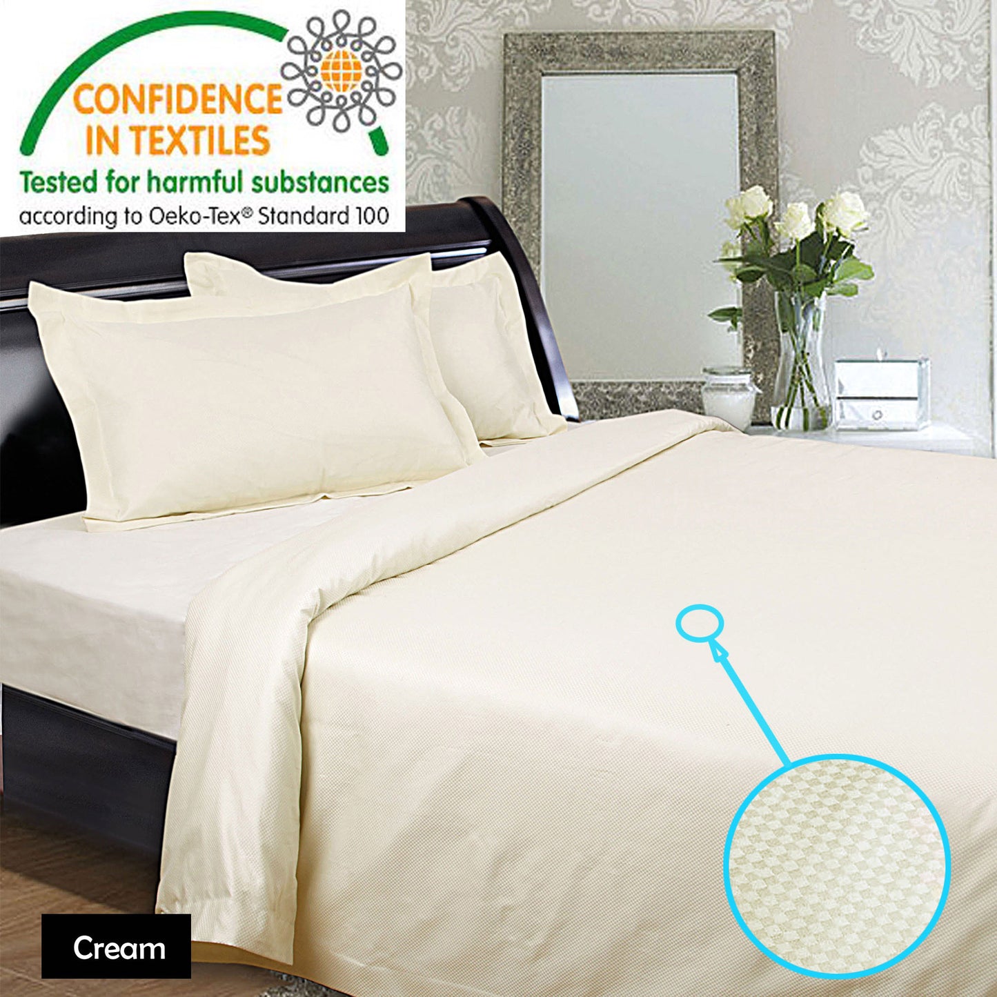 Kingtex 1350TC Egyptian Cotton Sateen Sheet Set Cream - King Size