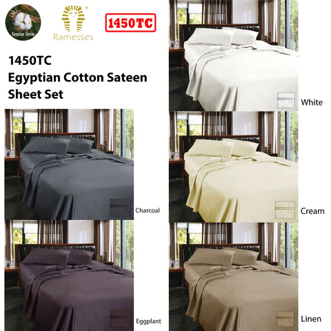 Ramesses Egyptian Cotton Sateen Sheet Set 1450TC Cream Queen - SuperSaverAU - view 1