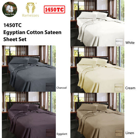 Ramesses Egyptian Cotton Sateen Sheet Set 1450TC Cream Queen