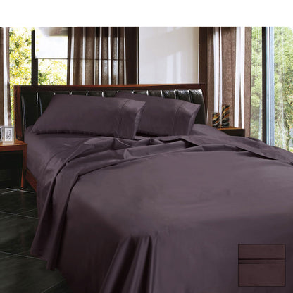 Ramesses 1450TC Egyptian Cotton Sateen Sheet Set Eggplant Queen - Solid Colour Design