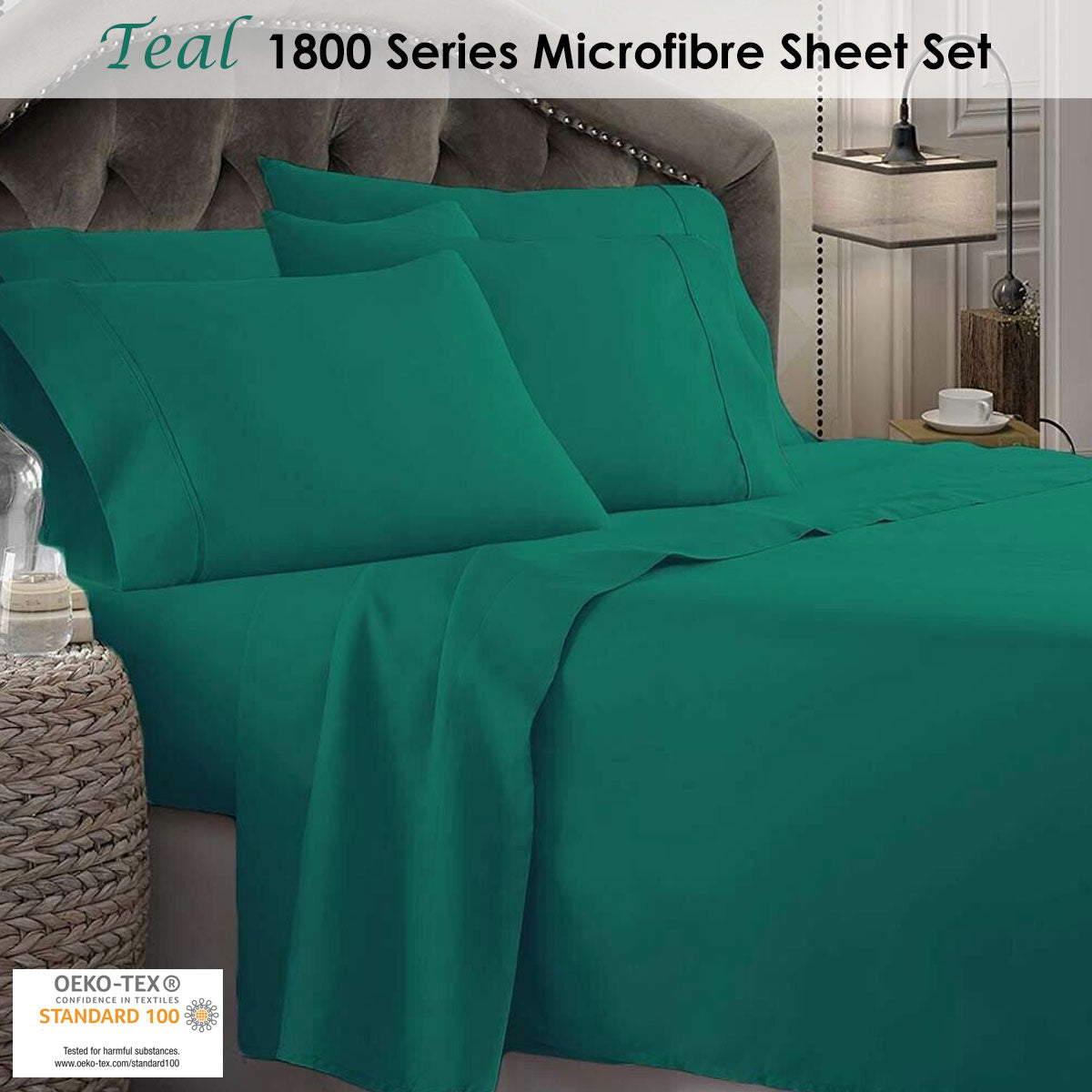 Shangri-La Microfibre Sheet Set with Extra Pillowcases - Teal, Queen