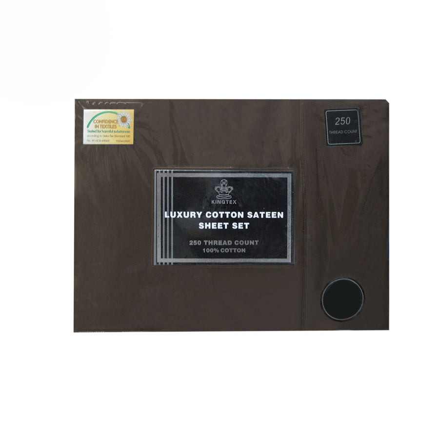 Kingtex 250TC 100% Cotton Sateen Sheet Set Dark Chocolate Double - Luxurious Comfort - SuperSaverAU - view 1