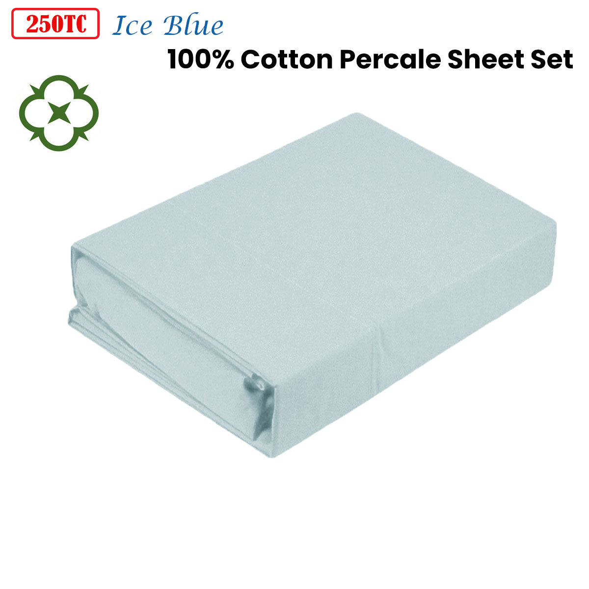 Kingtex 250TC 100% Cotton Percale Sheet Set Ice Blue Single - Luxurious Comfort - SuperSaverAU - view 1