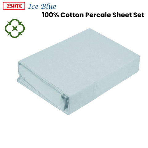 Kingtex 250TC 100% Cotton Percale Sheet Set Ice Blue Single - Luxurious Comfort - SuperSaverAU - view 1