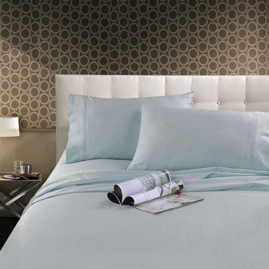 Kingtex 300TC Cotton Sateen Sheet Set Ice Blue Single - Soft, Breathable, Solid Colour - SuperSaverAU - view 1