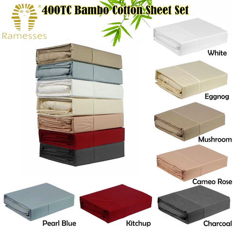 Ramesses 400TC Bamboo/Cotton Sheet Set Mushroom QUEEN - Eco-friendly, Soft Feel - SuperSaverAU - view 1