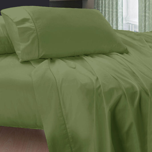 Egyptian Cotton 400TC Sheet Set Aloe Green Double - Soft, Breathable, Machine Washable