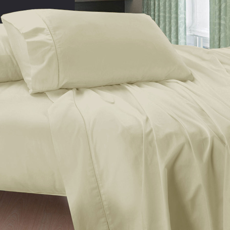 Premium Egyptian Cotton Sheet Set with 400TC Sateen Finish - Cream, Super King