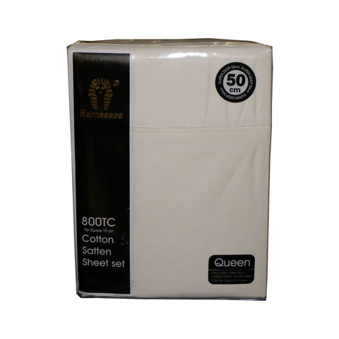 Ramesses 800TC Cotton Sateen Sheet Set Cream King - Oeko-Tex, 50cm Wall - SuperSaverAU - view 1