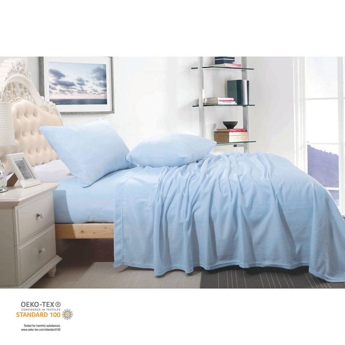 Shangri La Cashmere Touch Micro Flannelette Sheet Set – Steel Blue Queen