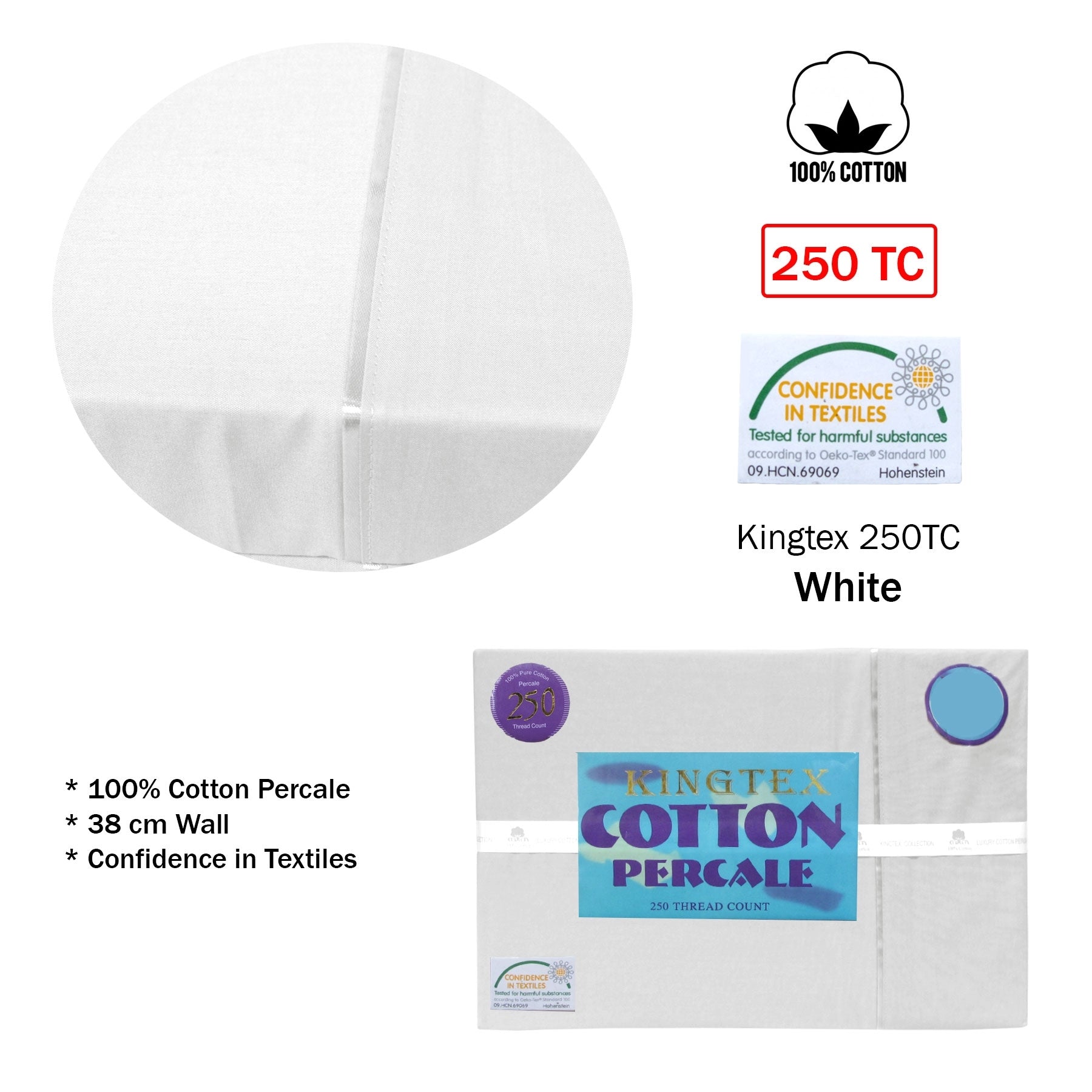 Kingtex 100% Cotton 250TC Percale Sheet Set - White, King Size - SuperSaverAU - view 2