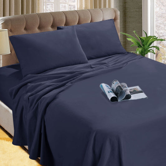 Kingtex Micro Flannelette Sheet Set 140GSM Denim Double 40cm Wall