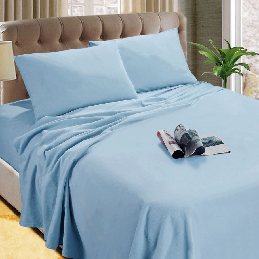 Kingtex Micro Flannelette Sheet Set 140GSM Steel Blue Single 40cm Wall - SuperSaverAU - view 1