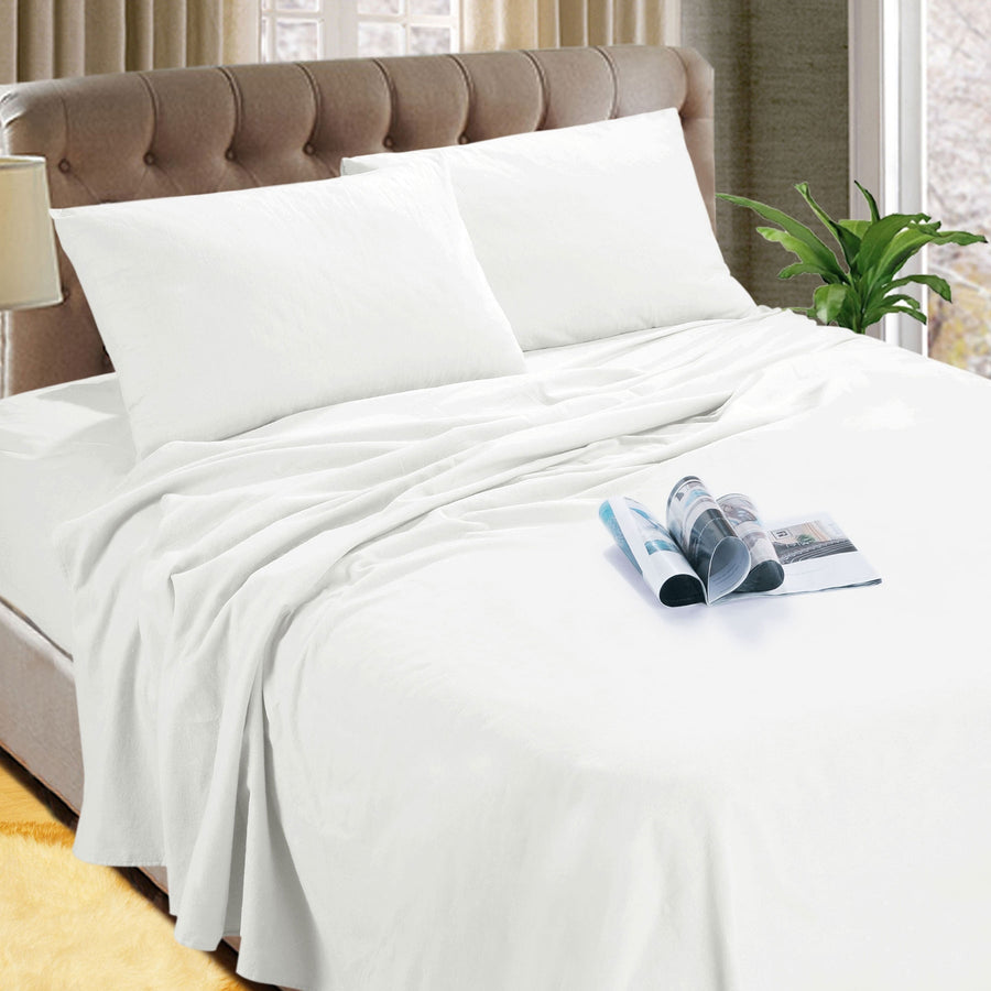 Kingtex Micro Flannelette Sheet Set 140GSM, Solid Colour Design, Queen - SuperSaverAU - view 1
