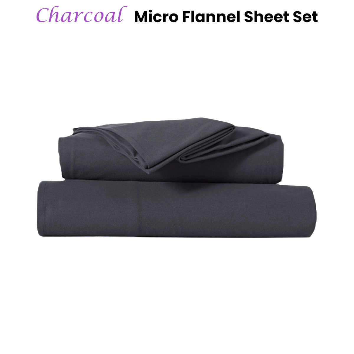 Kingtex Charcoal Ultra-Soft Micro Flannel Sheet Set 40 cm Wall Double